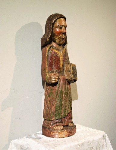 Moyen Âge - Saint Jean l'évangéliste en bois de noyer polychromé, fin du XIIIe